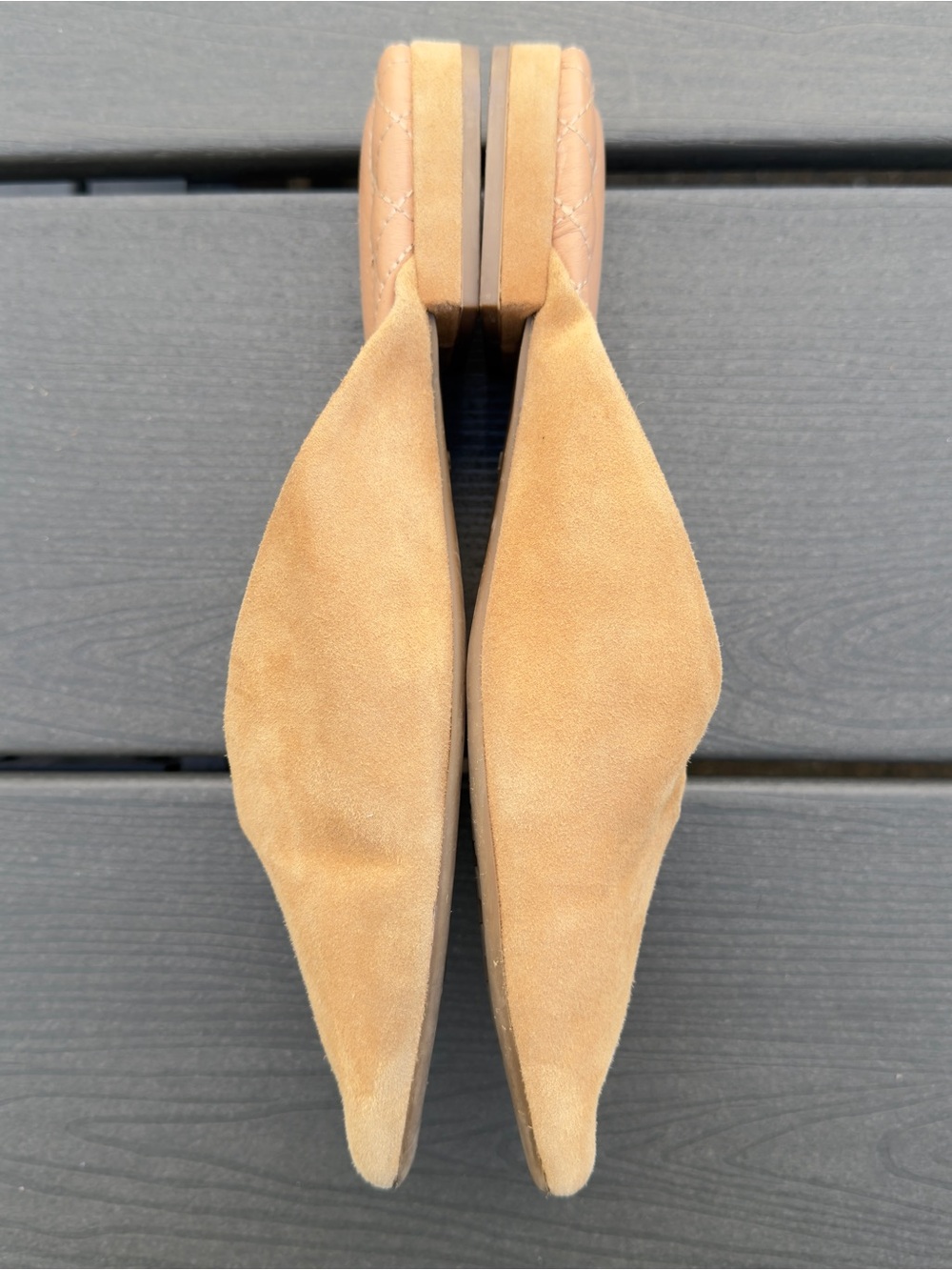 Birdies The Swan Golden Oak Suede Pointed Toe Mule Flats Size 7.5 Quilted Insole - Picture 9 of 16